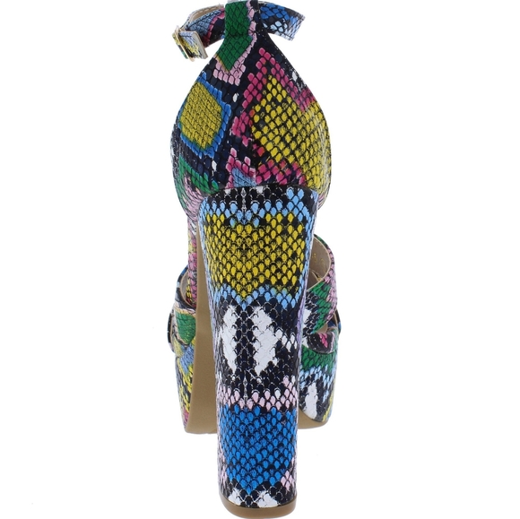 Multi Color Snake Print Open Toe Platform Heels - Picture 4 of 6